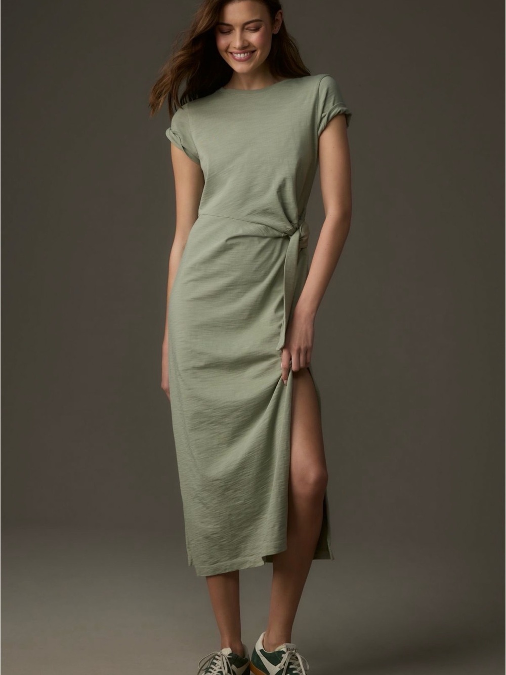 Nation LTD Green Lavi Short Sleeve Tied T-shirt Midi Dress Sz Medium